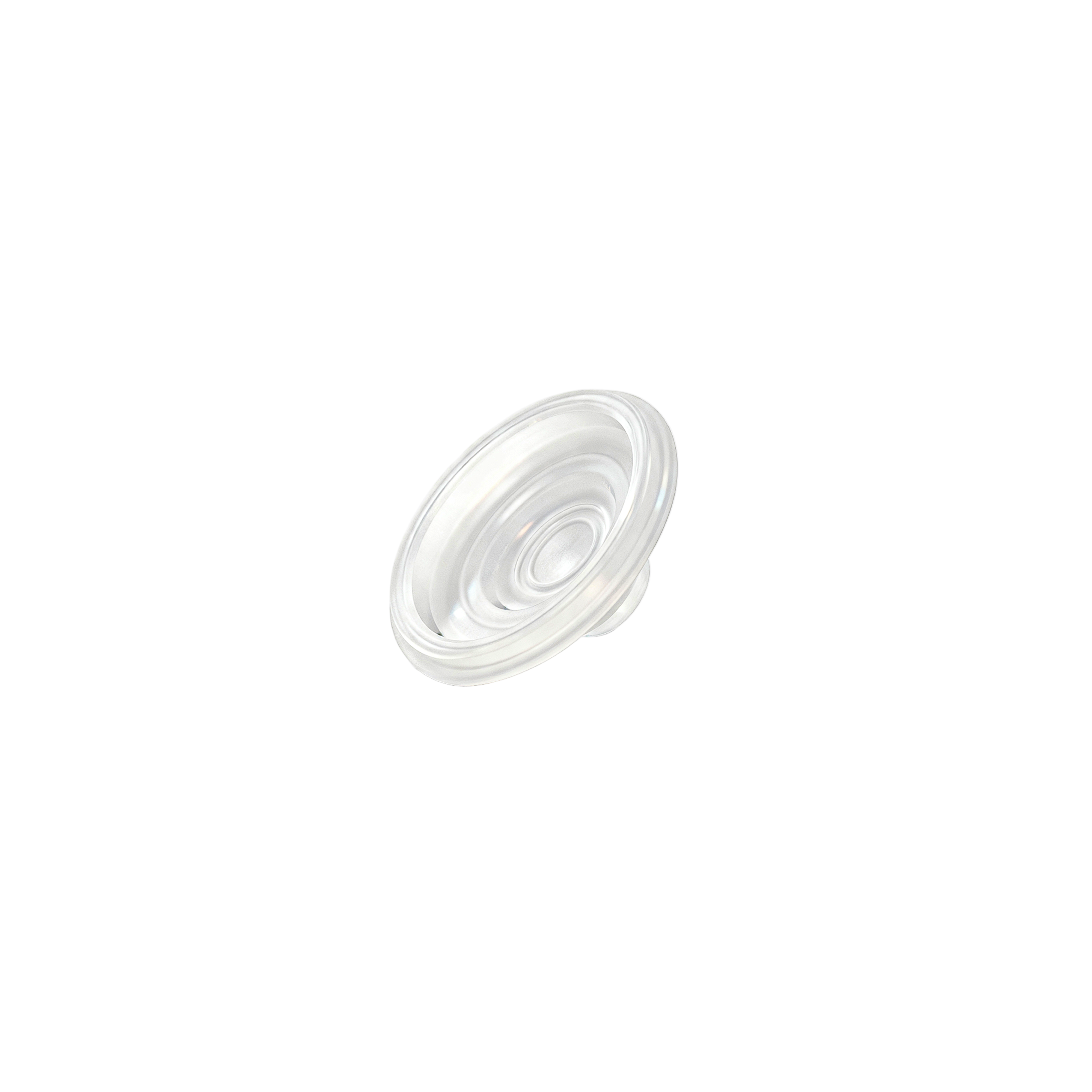 Clear plastic component on a white background