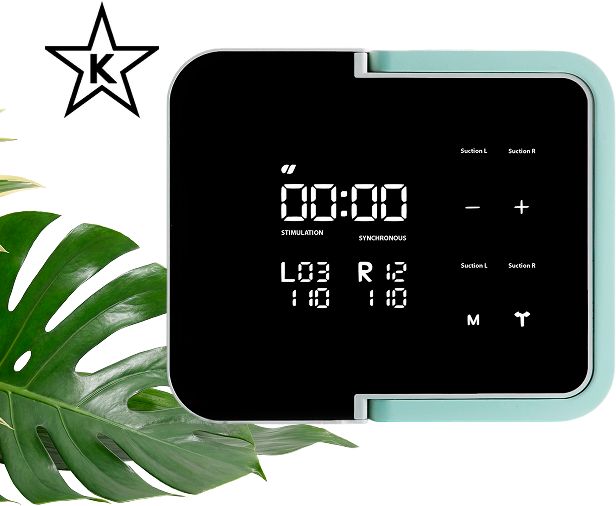 Front facing view of the Mother's Nature H1 Breast Pump Motor with green monstera plant and K-Star icon