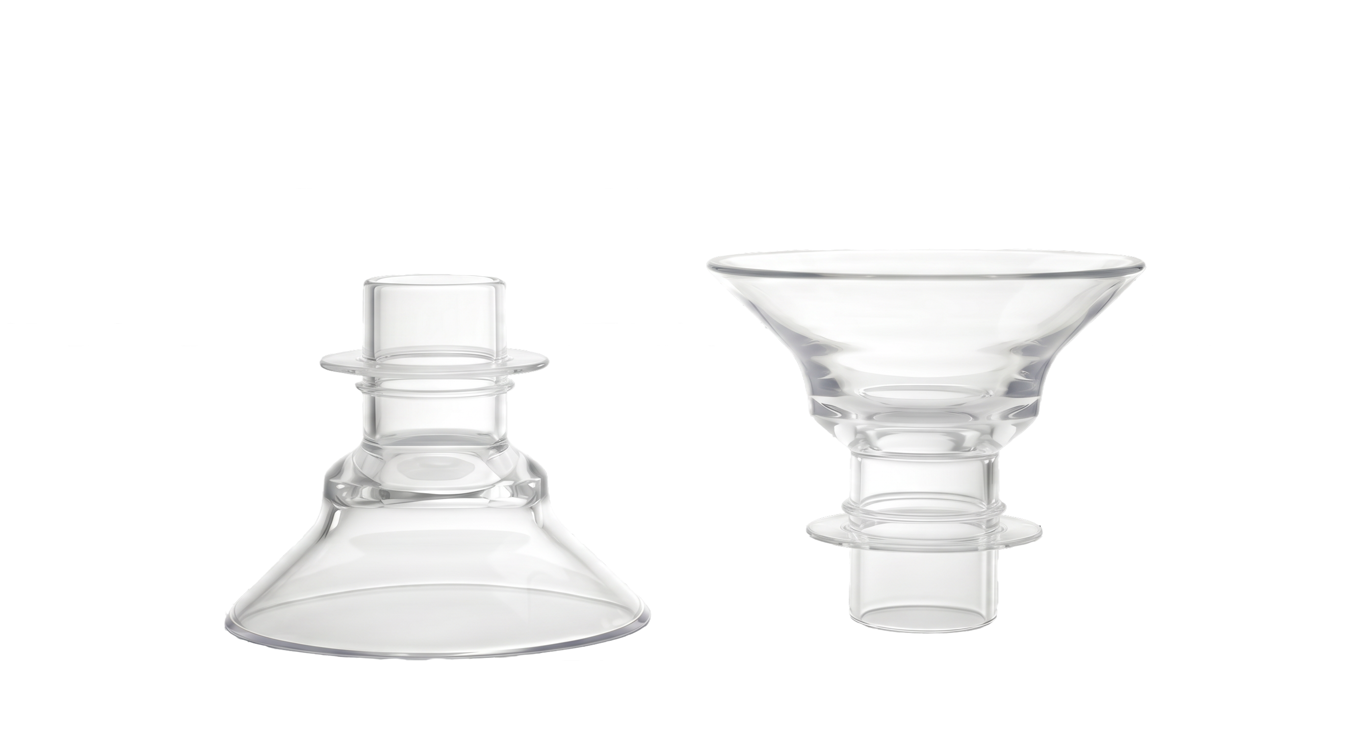 A pair of clear silicone universal inserts for breast pumps