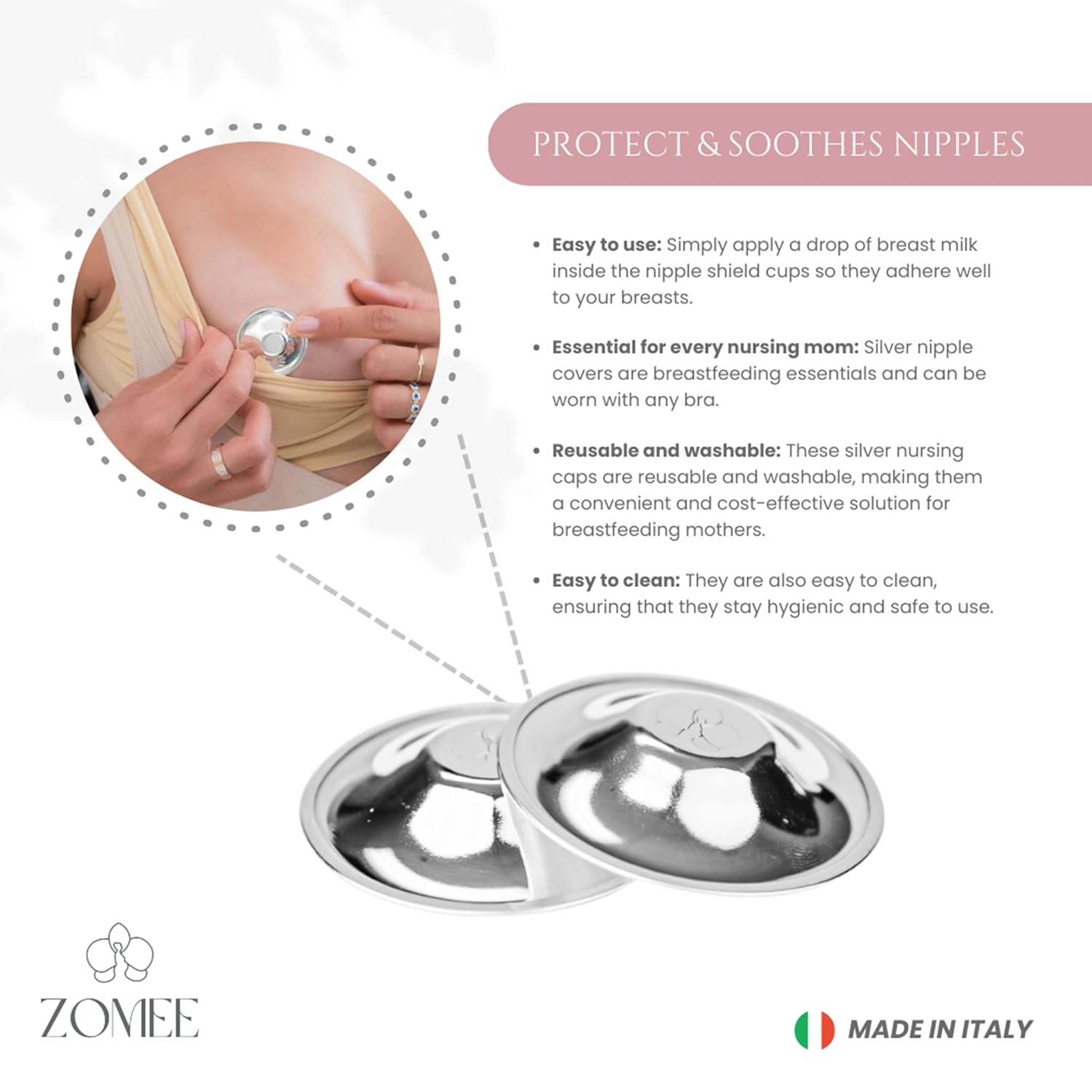 أكواب الرضاعة الفضية الأصلية Zomee - دروع الحلمة لحديثي الولادة المرضعات - مضخات الثدي Zomee