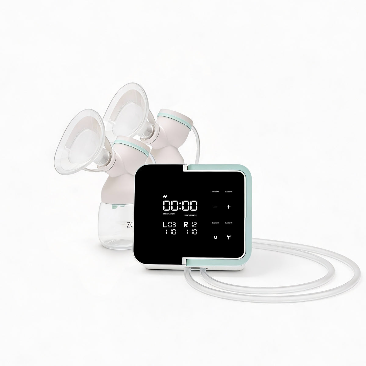 Mother's Nature H1 Breast Pump with tubing connecting to the bottle and flange