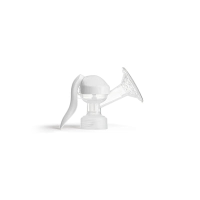 Side view of manual pump adapter in white on a white background