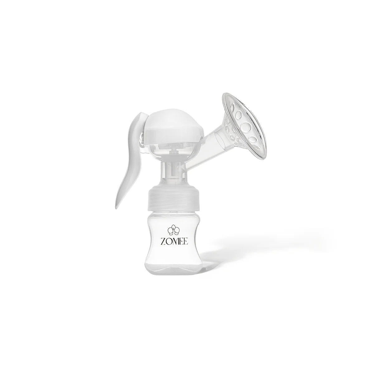 Manual pump adapter attached to a Zomee milk bottle