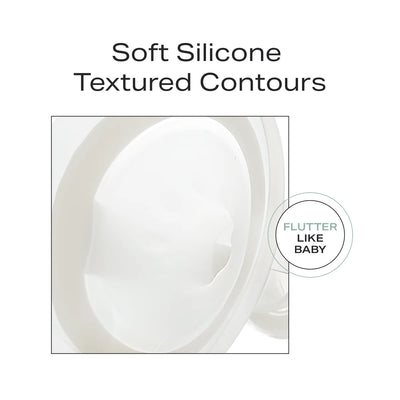 Up close view of breast shield flange to show soft silicone textured contours