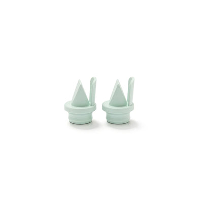 Side view of a pair of two duckbill valves in mint green 