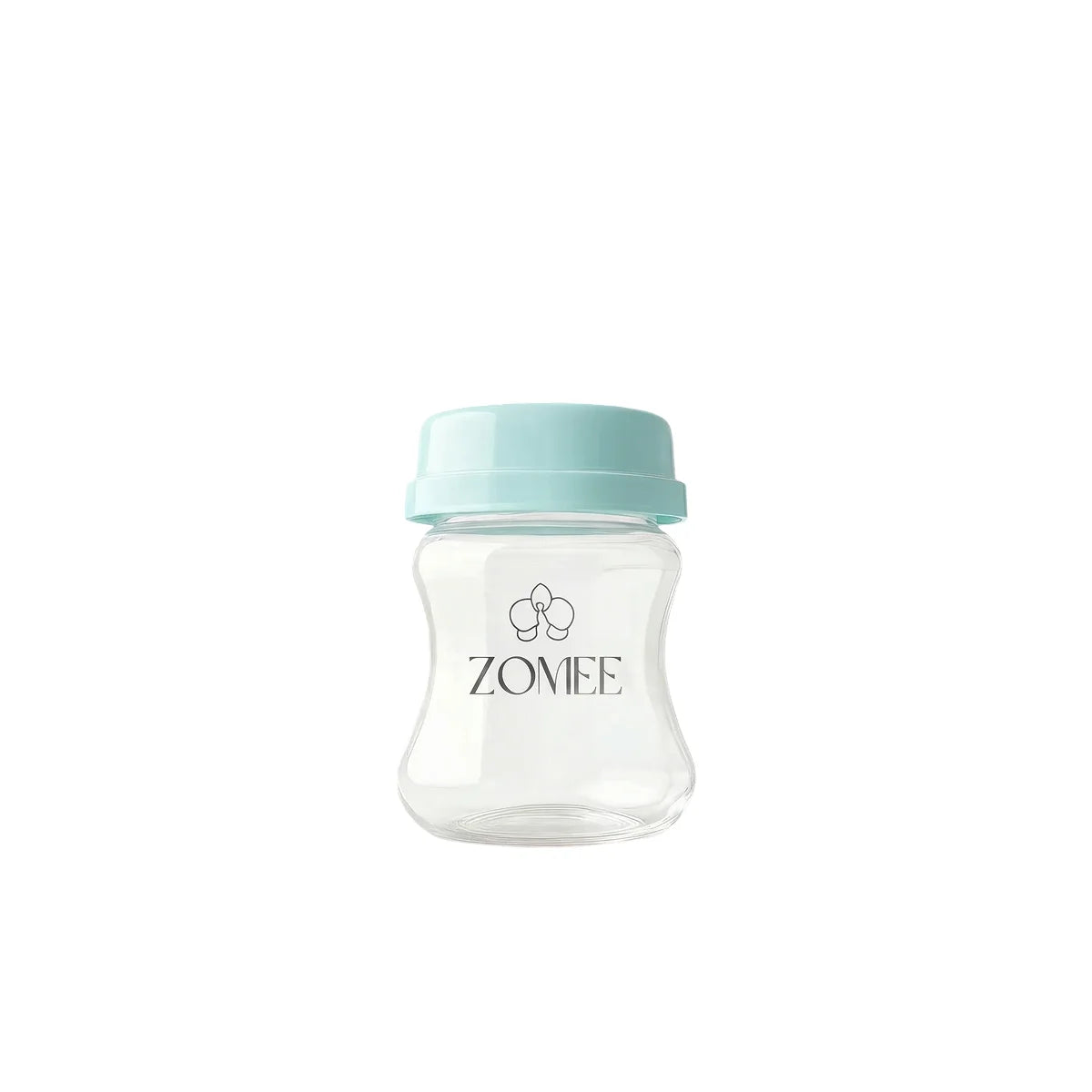 A single Zomee BPA-free breast milk storage bottle with a green leak-proof cap