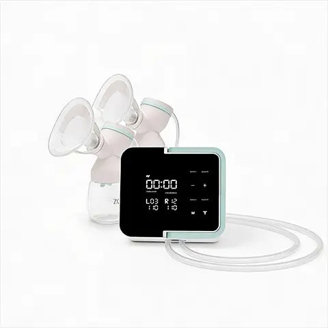 Mother's Nature H1 breast pump with tubing and collection bottles with flanges