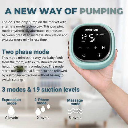 Z2 Pump &  Silicone Hands Free Collection Cups Bundle - Zomee Breast Pumps